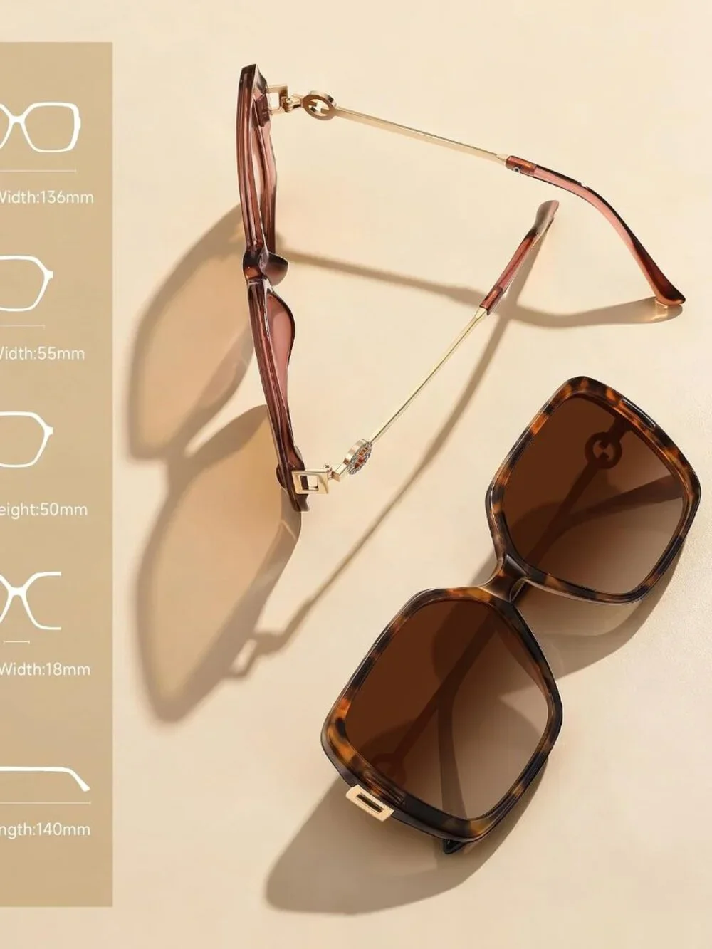 Vintage-Inspired Oversized Square Polarized Sunglasses for Women - UV Protection